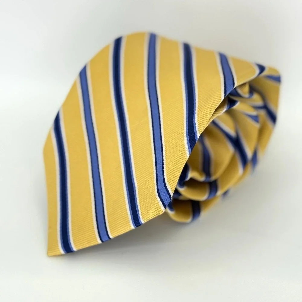 Chaps Yellow Blue Striped Silk Necktie Classic Prep School Uniform Style 60